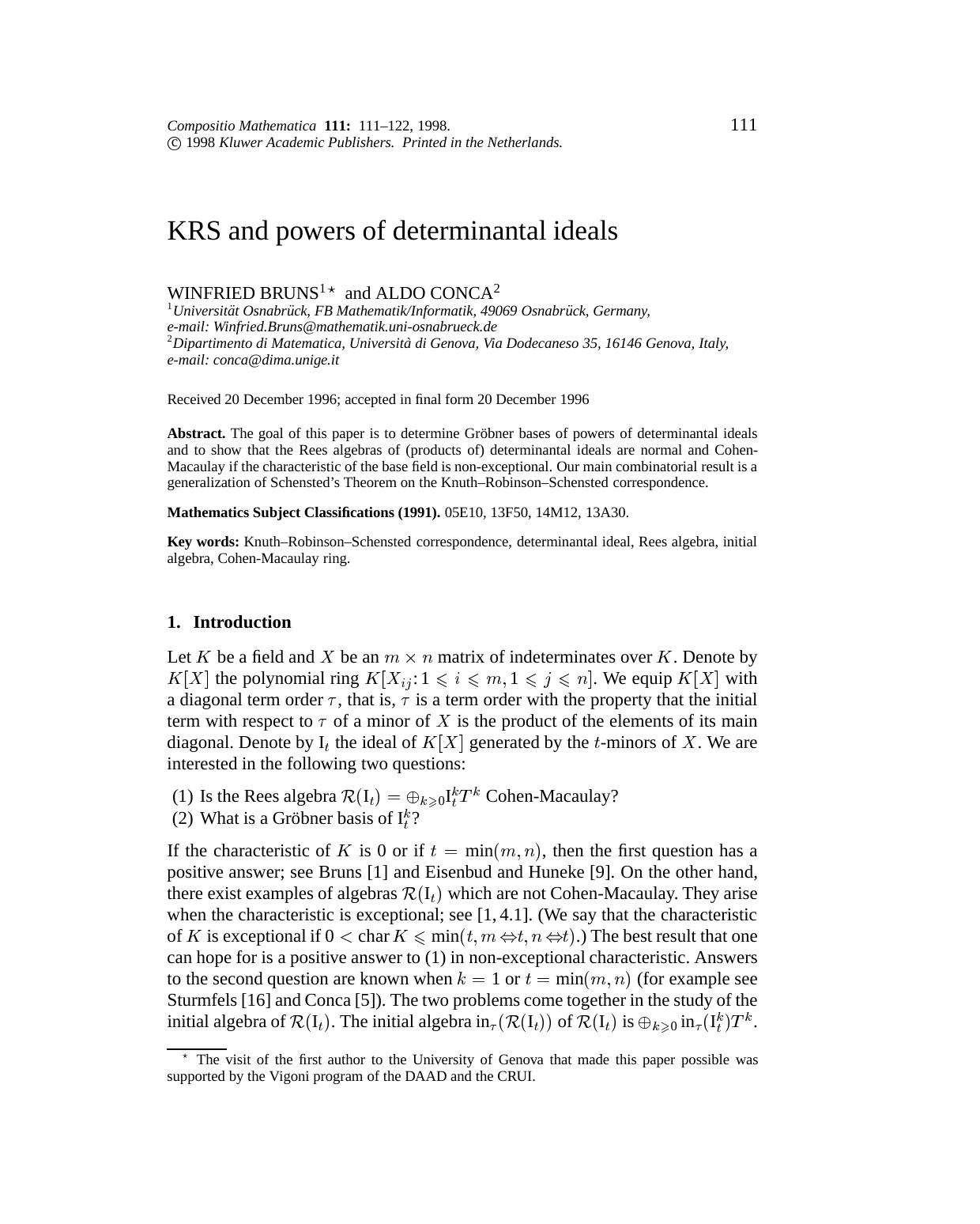 KRS and Powers of determinantal ideas by Unknown