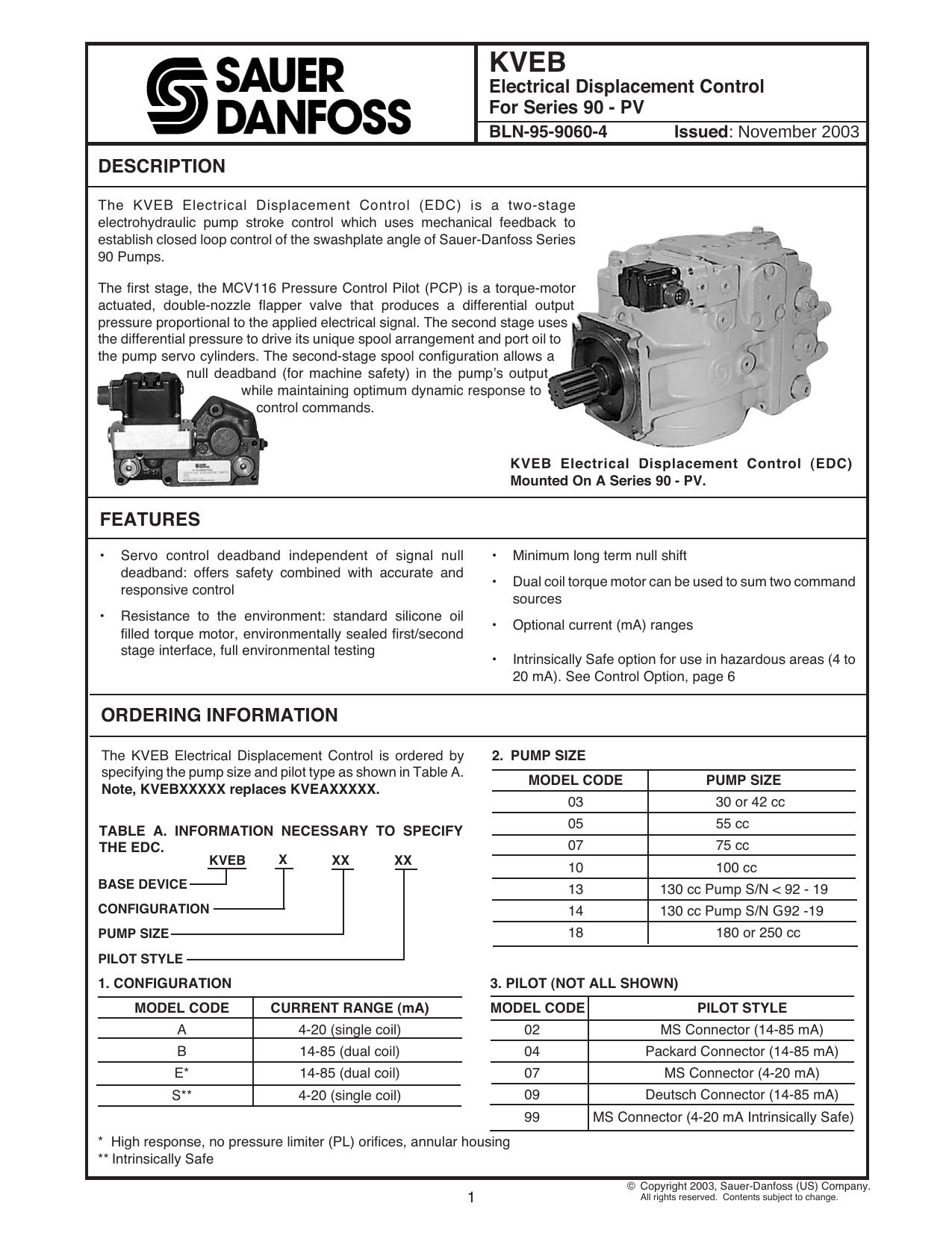 KVEB Electrical Displacement Control by Sauer-Danfoss (Electrohydraulics)