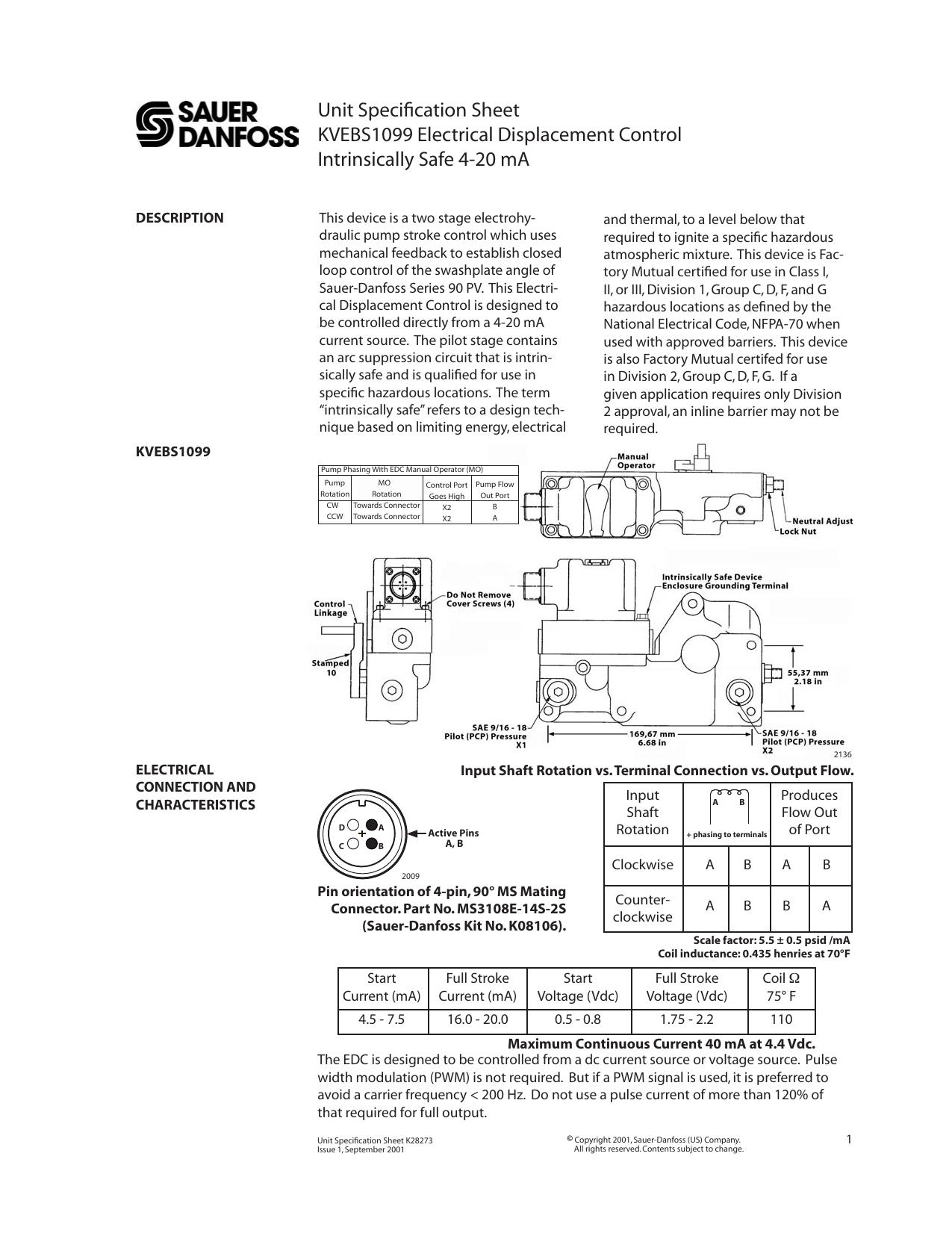 KVEBS1099 Electrical Displacement Control by Sauer-Danfoss (Electrohydraulics)