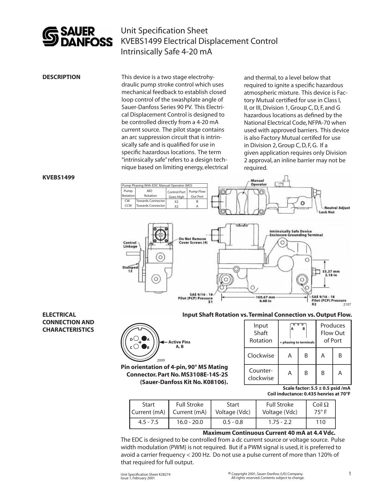 KVEBS1499 Electrical Displacement Control by Sauer-Danfoss (Electrohydraulics)