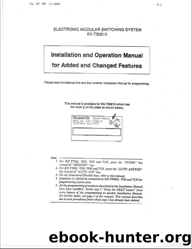 KX-T30810 Install Manual for Added & Changed Features by EZ Manuals