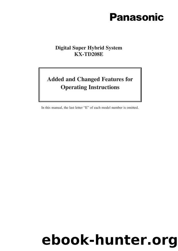 KX-TD 208 telephone system Additional Features update for version 2 by Unknown