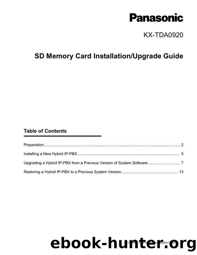 KX-TDA 100-200 2-0 SC Card Install Upgrade Guide by Unknown