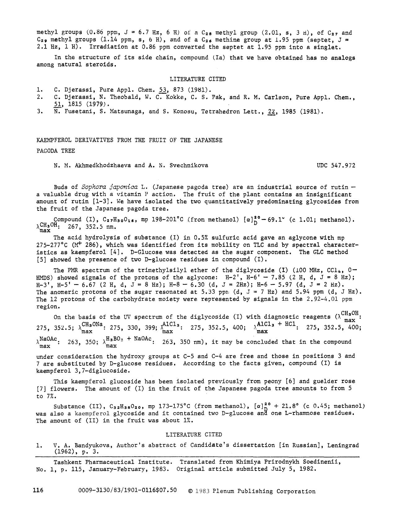 Kaempferol derivatives from the fruit of the Japanese pagoda tree by Unknown