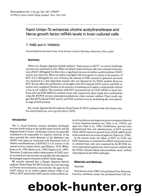 Kami-Untan-To enhances choline acetyltransferase and Nerve growth factor mRNA levels in brain cultured cells by T. Yabe & H. Yamada