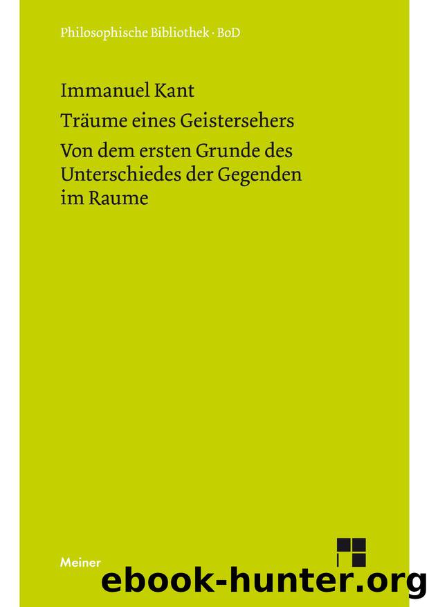 Kant by Träume eines Geistersehers. Der Unterschied der Gegenden im Raume (9783787326303)