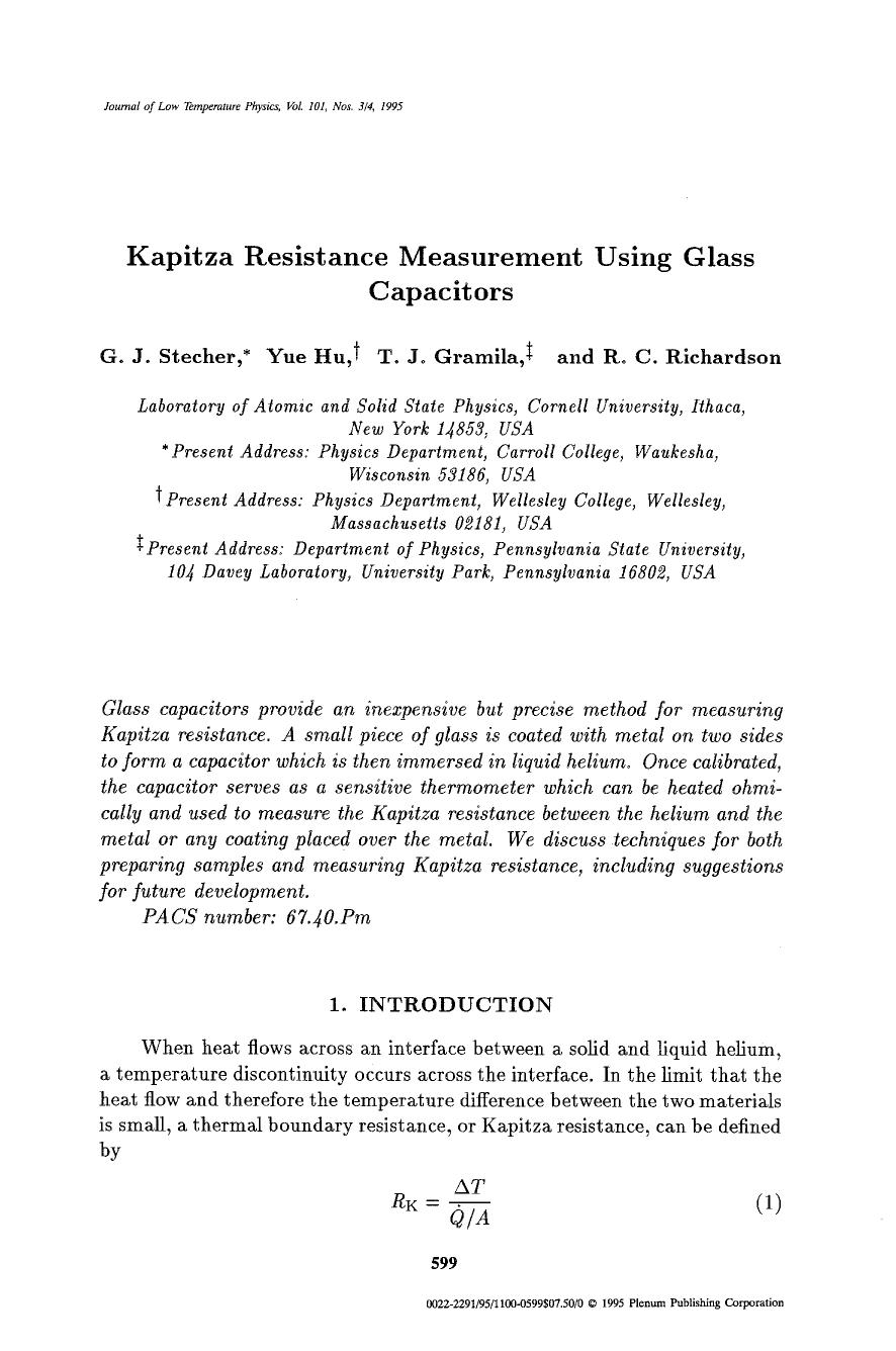 Kapitza resistance measurement using glass capacitors by Unknown