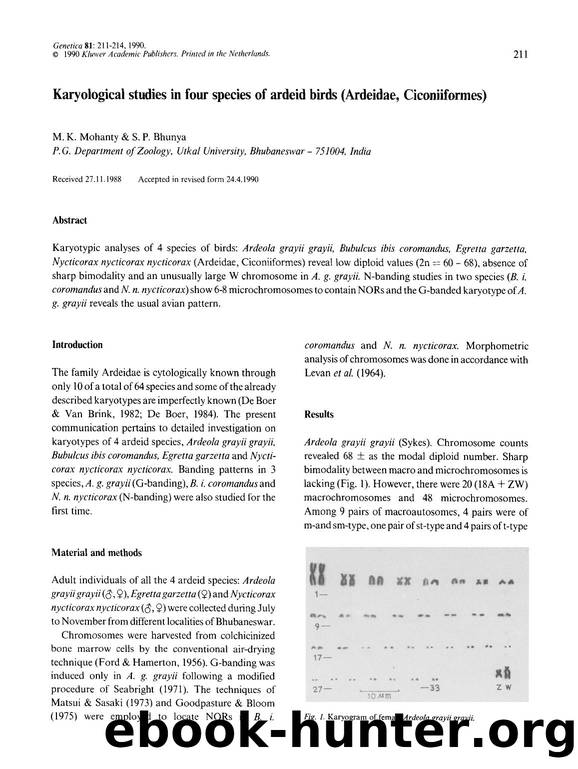 Karyological studies in four species of ardeid birds (Ardeldae, Ciconiiformes) by Unknown