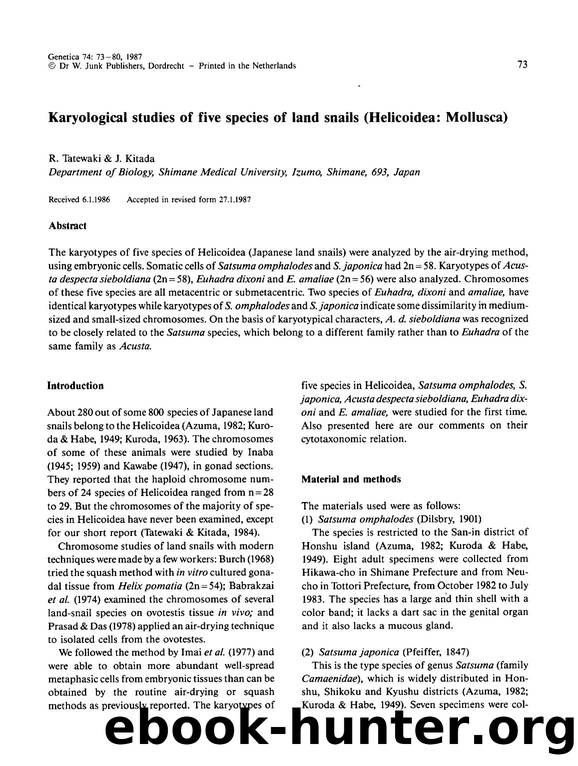 Karyological studies of five species of land snails (Helicoidea: Mollusca) by Unknown