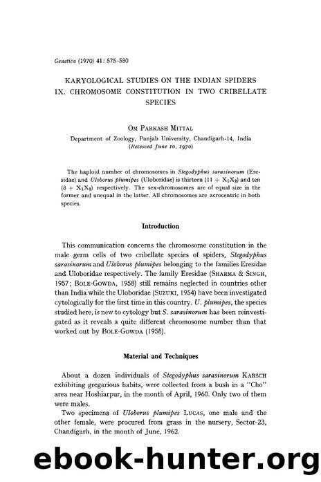 Karyological studies on the Indian spiders IX. Chromosome constitution in two cribellate species by Unknown