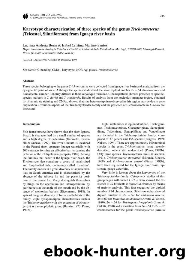 Karyotype characterization of three species of the genus Trichomycterus (Teleostei, Siluriformes) from Iguaçu river basin by Unknown