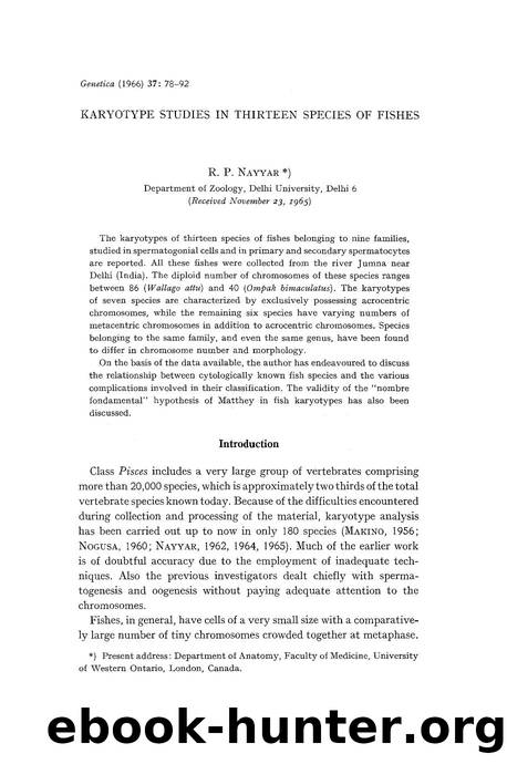 Karyotype studies in thirteen species of fishes by Unknown