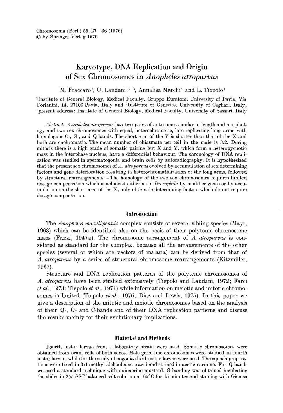 Karyotype, DNA replication and origin of sex chromosomes in <Emphasis Type="Italic">Anopheles atroparvus<Emphasis> by Unknown