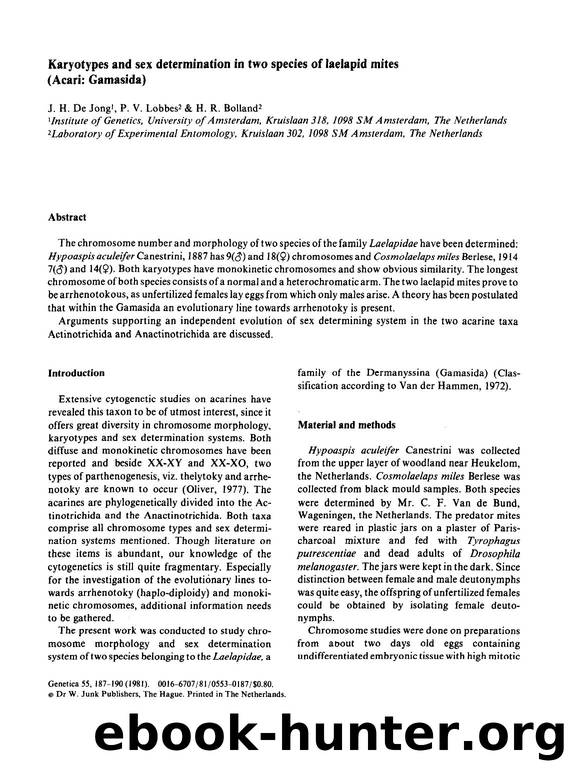 Karyotypes and sex determination in two species of laelapid mites (Acari: Gamasida) by Unknown