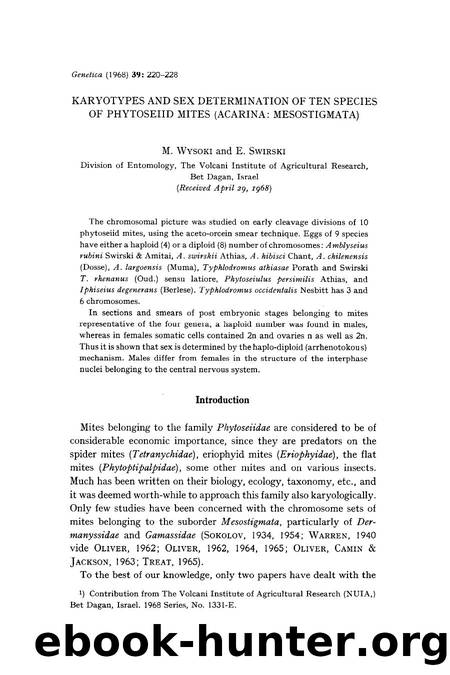 Karyotypes and sex determination of ten species of phytoseiid mites (acarina: Mesostigmata) by Unknown