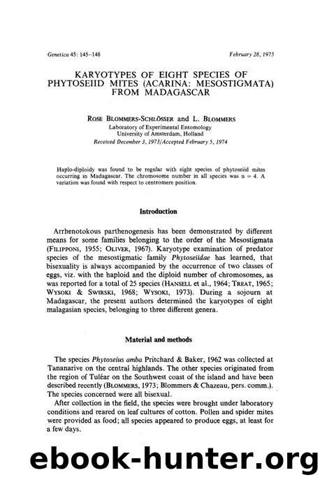 Karyotypes of eight species of phytoseiid mites (Acarina: Mesostigmata) from Madagascar by Unknown