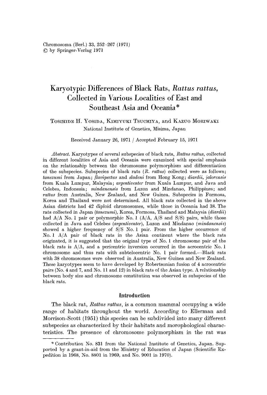 Karyotypic differences of black rats, <Emphasis Type="Italic">Rattus rattus<Emphasis>, collected in various localities of East and Southeast Asia and Oceania by Unknown