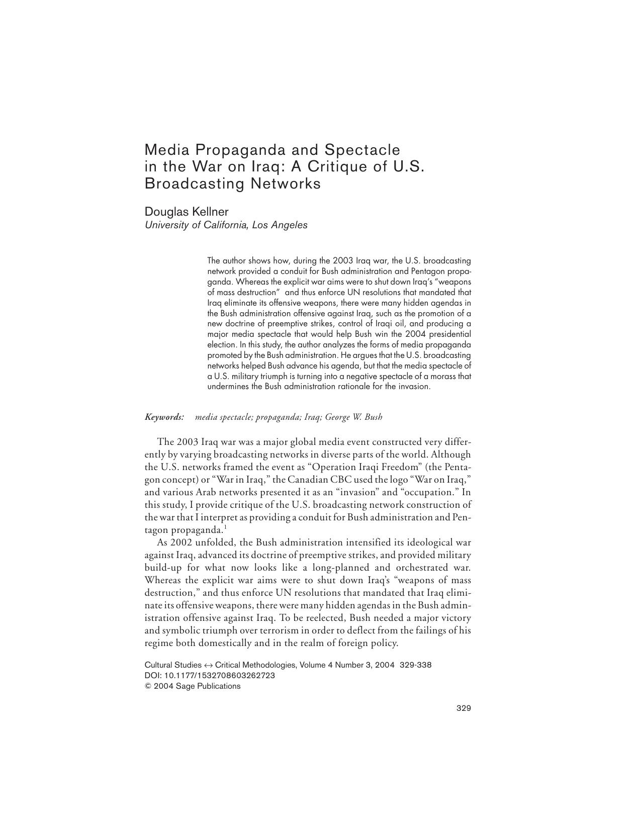 Kellner - Media Propaganda and Spectacle in the War on Iraq by A Critique of U.S. Broadcasting N
