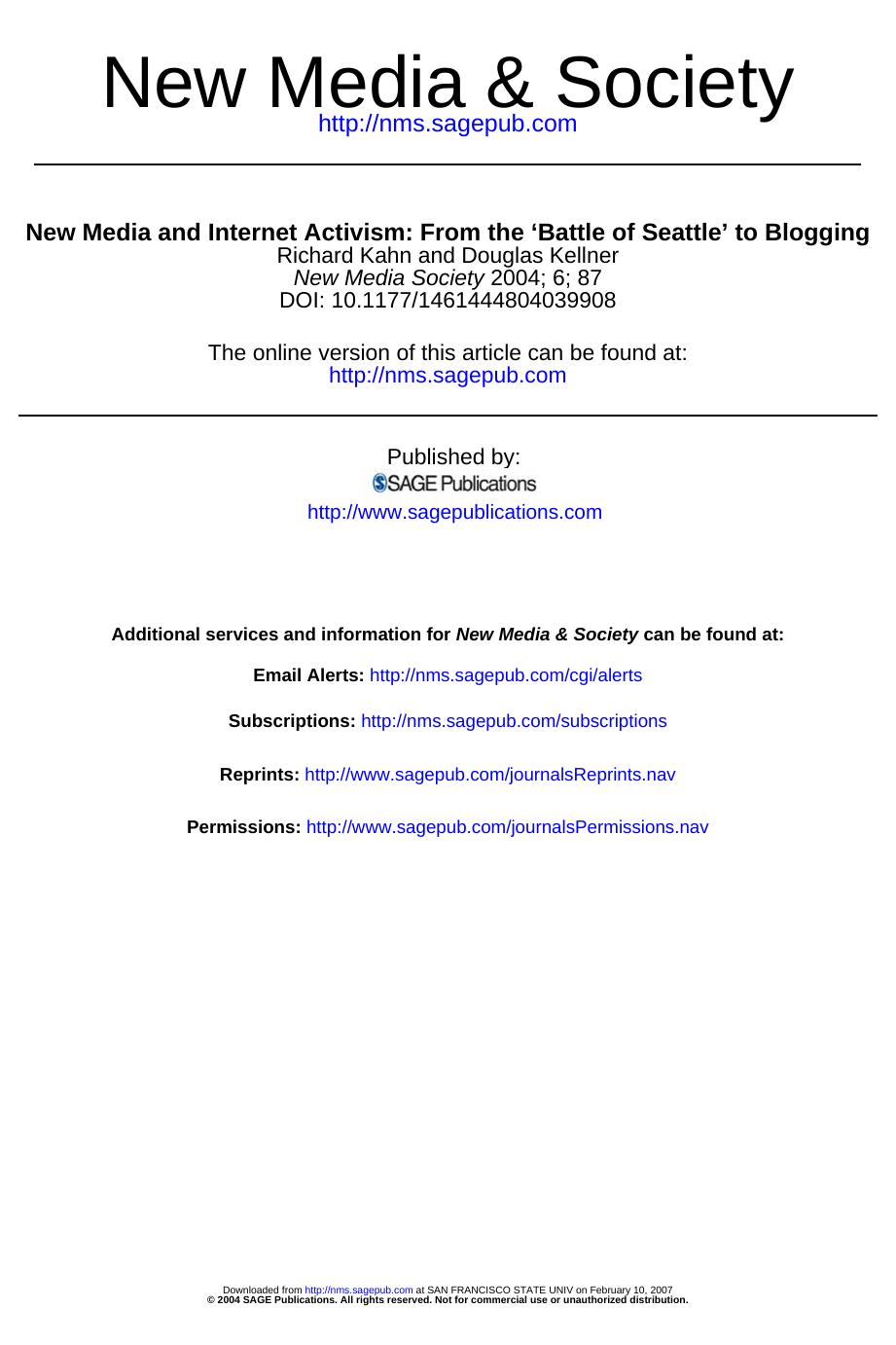 Kellner and Kahn - New Media and Internet Activism by From the 'Battle of Seattle' to Blogging