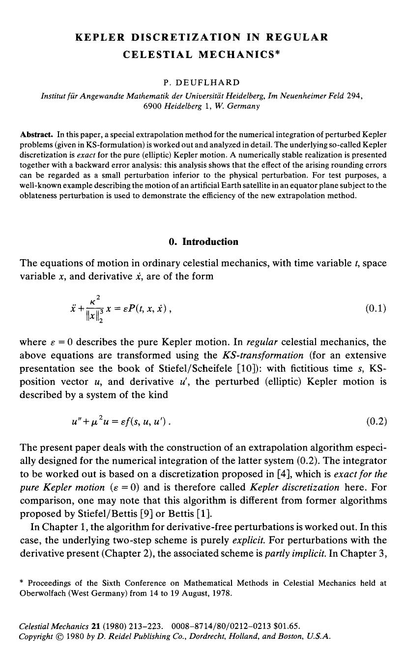 Kepler discretization in regular celestial mechanics by Unknown
