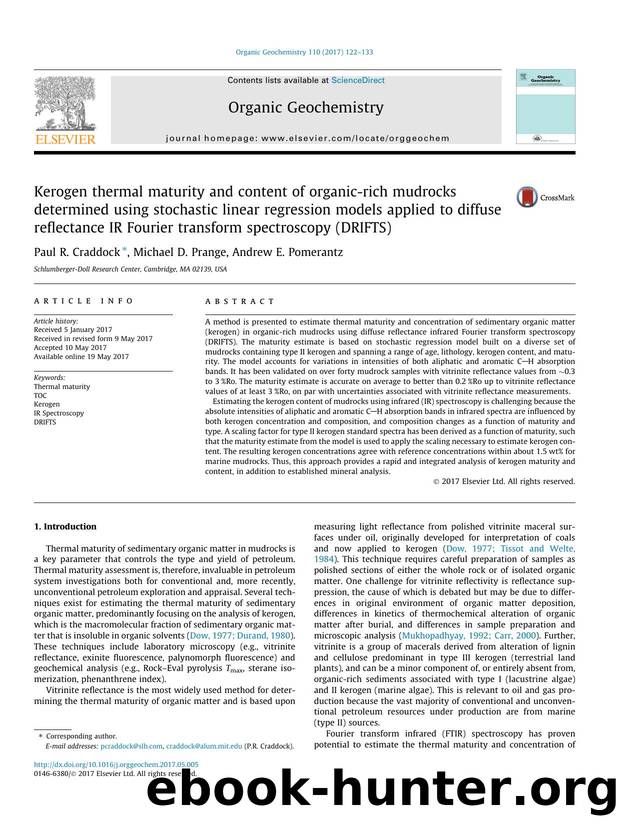 Kerogen thermal maturity and content of organic-rich mudrocks determined using stochastic linear regression models applied to diffuse reflectance IR Fourier transform spectroscopy (DRIFTS) by Paul R. Craddock & Michael D. Prange & Andrew E. Pomerantz