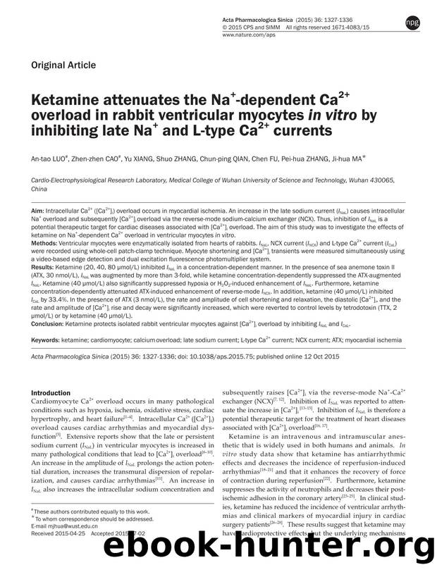 Ketamine attenuates the Na+-dependent Ca2+ overload in rabbit ventricular myocytes in vitro by inhibiting late Na+ and L-type Ca2+ currents by unknow
