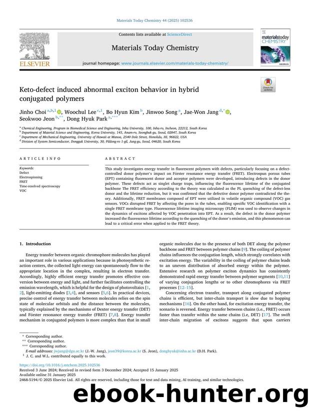 Keto-defect induced abnormal exciton behavior in hybrid conjugated polymers by Jinho Choi & Woochul Lee & Bo Hyun Kim & Jinwoo Song & Jae-Won Jang & Seokwoo Jeon & Dong Hyuk Park