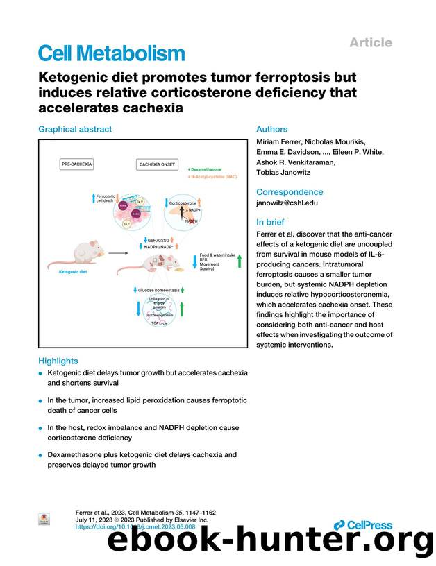 Ketogenic diet promotes tumor ferroptosis but induces relative corticosterone deficiency that accelerates cachexia by unknow