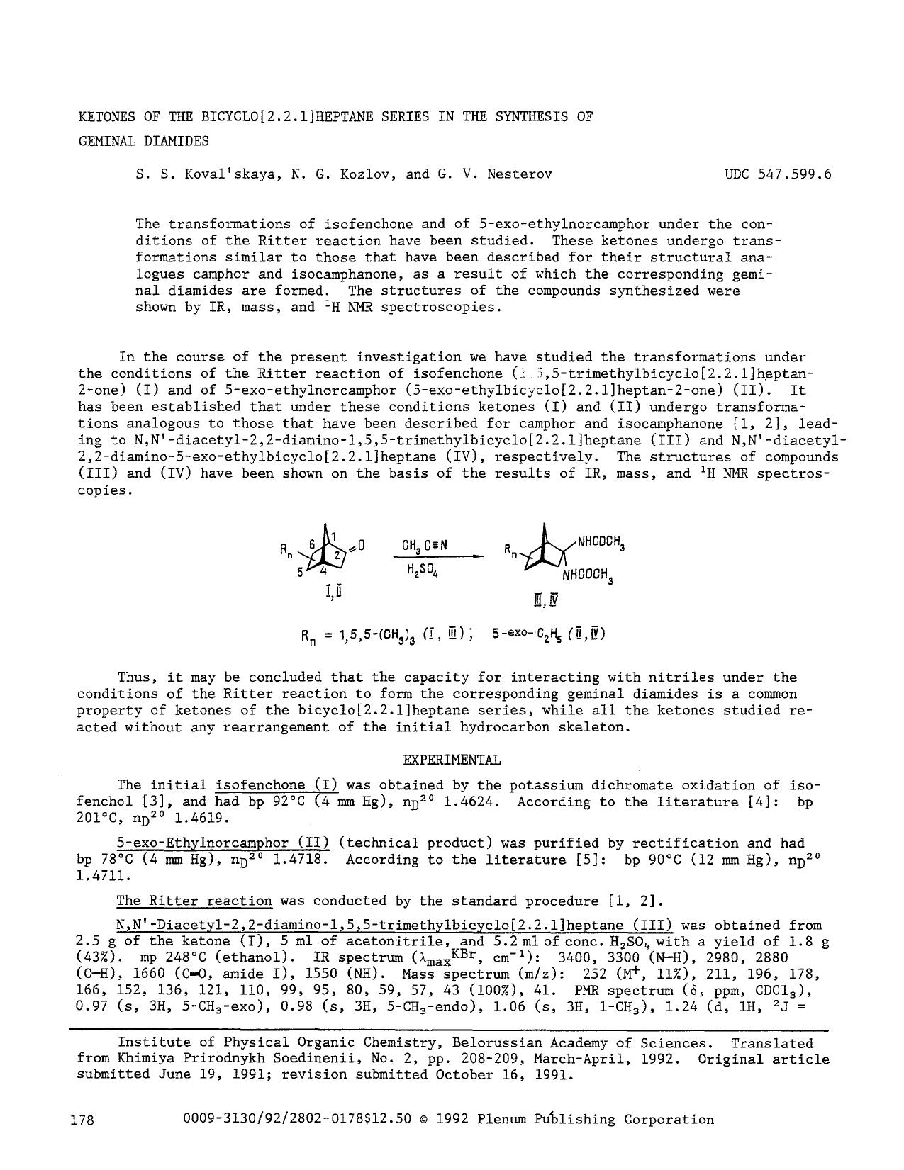 Ketones of the bicyclo[2.2.1]heptane series in the synthesis of geminal diamides by Unknown