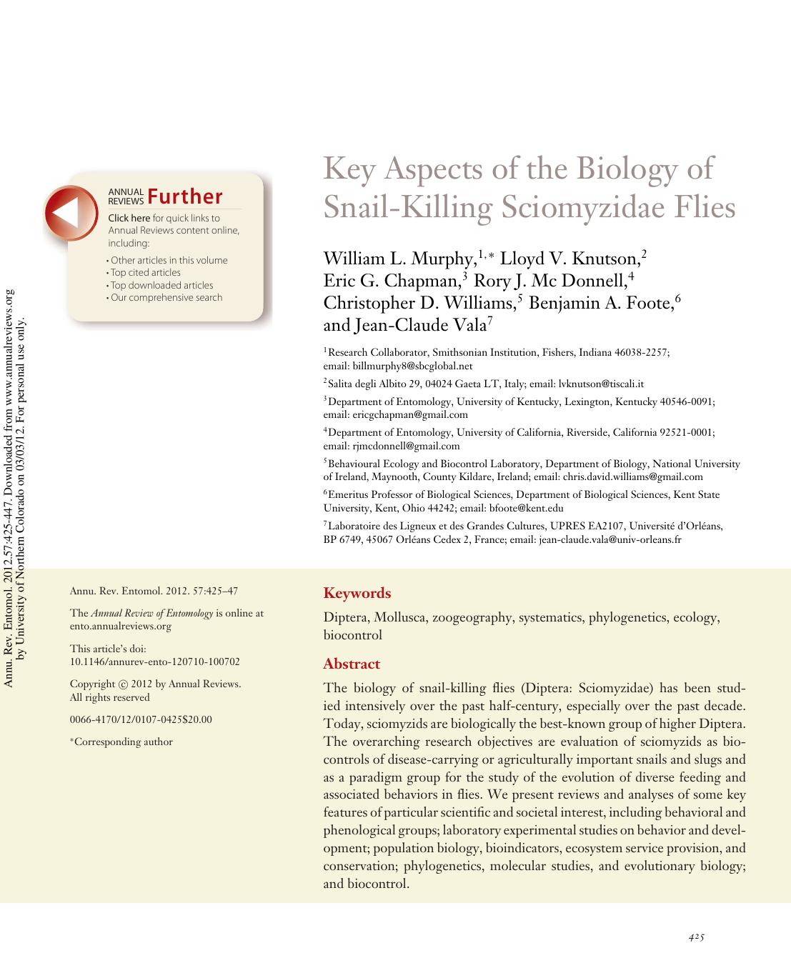 Key Aspects of the Biology of Snail-Killing Sciomyzidae Flies by unknow
