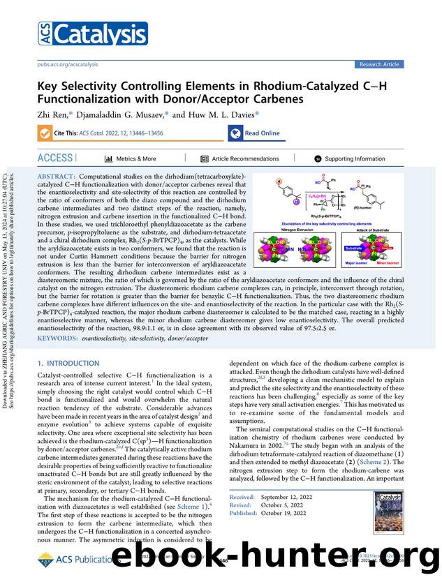 Key Selectivity Controlling Elements in Rhodium-Catalyzed CâH Functionalization with DonorAcceptor Carbenes by Zhi Ren Djamaladdin G. Musaev & Huw M. L. Davies
