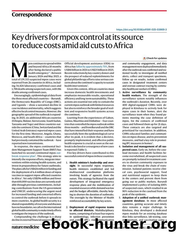 Key drivers for mpox control at its source to reduce costs amid aid cuts to Africa by unknow