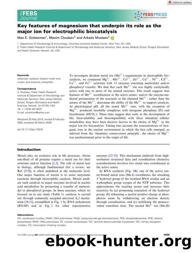 Key features of magnesium that underpin its role as the major ion for electrophilic biocatalysis by Unknown