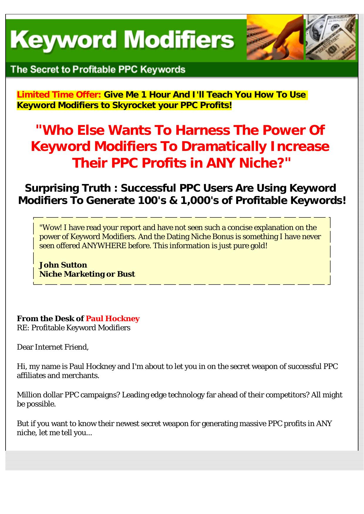 Keyword Modifiers - The Secret To Profitable Ppc Keywords. by Best of Kuszter's Collection