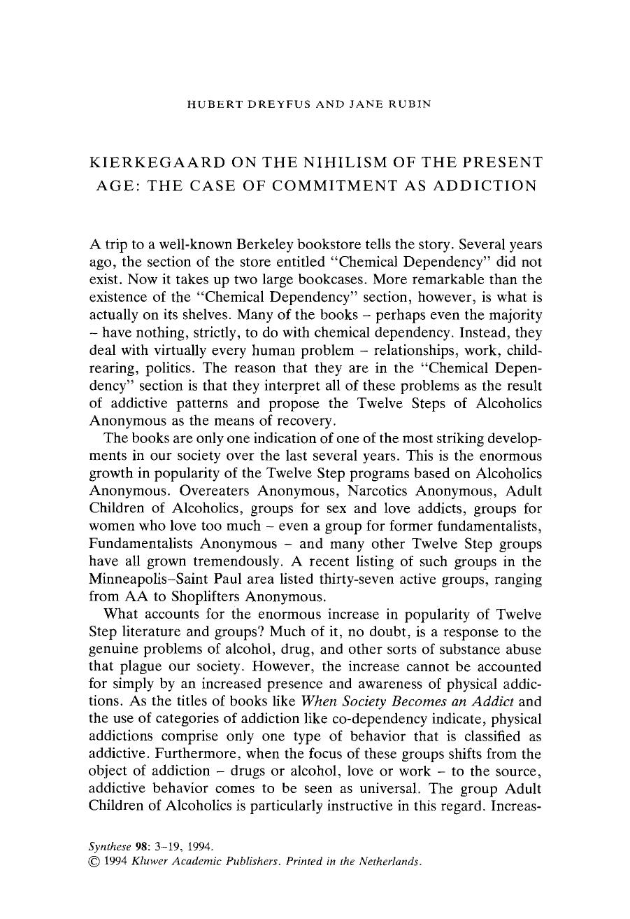 Kierkegaard on the nihilism of the present age: The case of commitment as addiction by Unknown