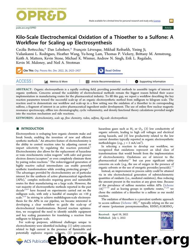 Kilo-Scale Electrochemical Oxidation of a Thioether to a Sulfone: A Workflow for Scaling up Electrosynthesis by unknow