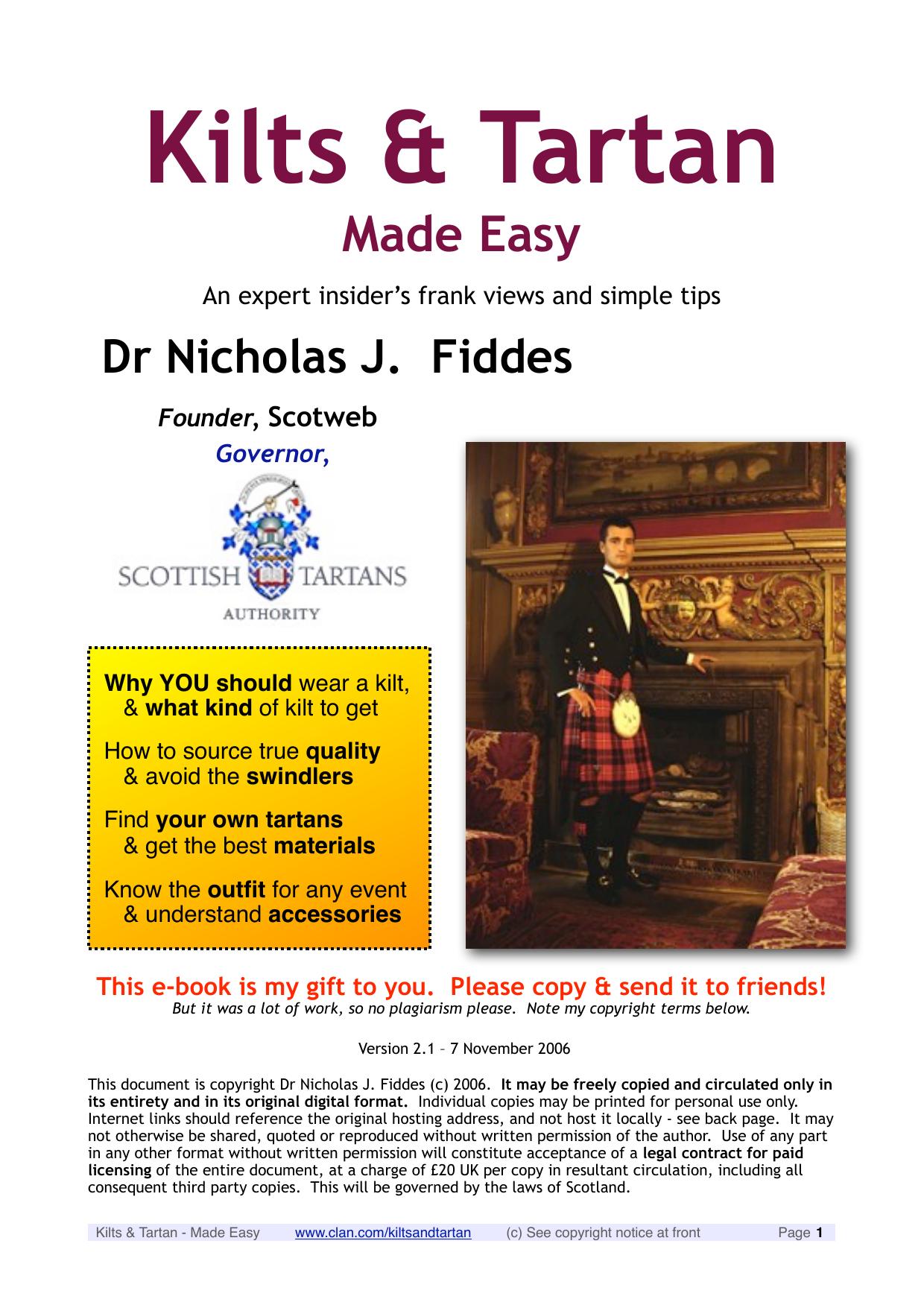Kilts & Tartan Made Easy by Fiddes Nicholas J