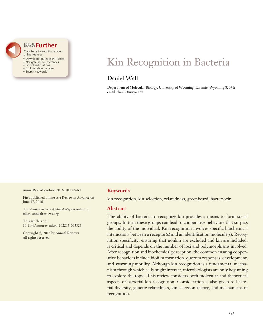 Kin Recognition in Bacteria by Daniel Wall