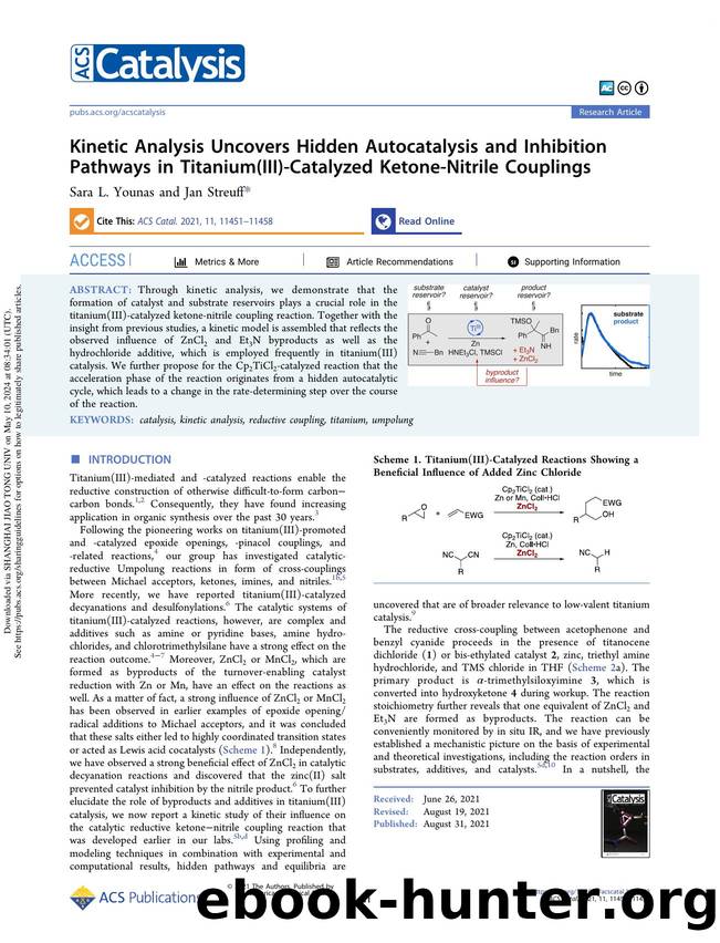 Kinetic Analysis Uncovers Hidden Autocatalysis and Inhibition Pathways in Titanium(III)-Catalyzed Ketone-Nitrile Couplings by Sara L. Younas & Jan Streuff