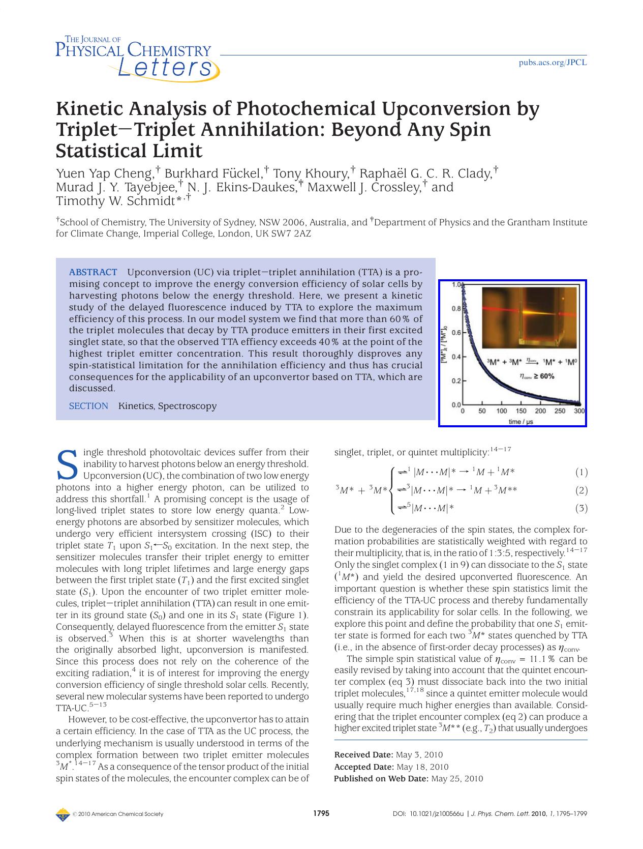 Kinetic Analysis of Photochemical Upconversion by TripletTriplet Annihilation: Beyond Any Spin Statistical Limit by Unknown