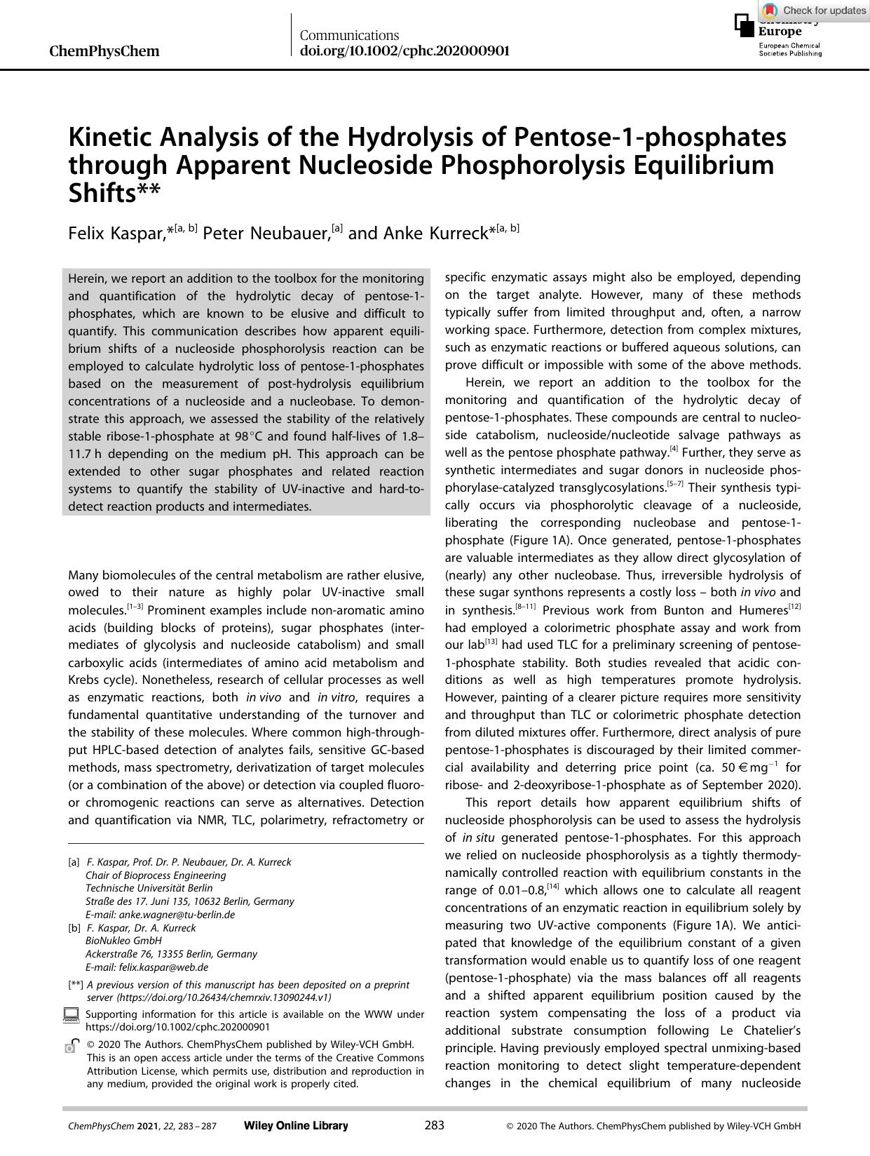 Kinetic Analysis of the Hydrolysis of Pentoseâ1âphosphates through Apparent Nucleoside Phosphorolysis Equilibrium Shifts** by Unknown
