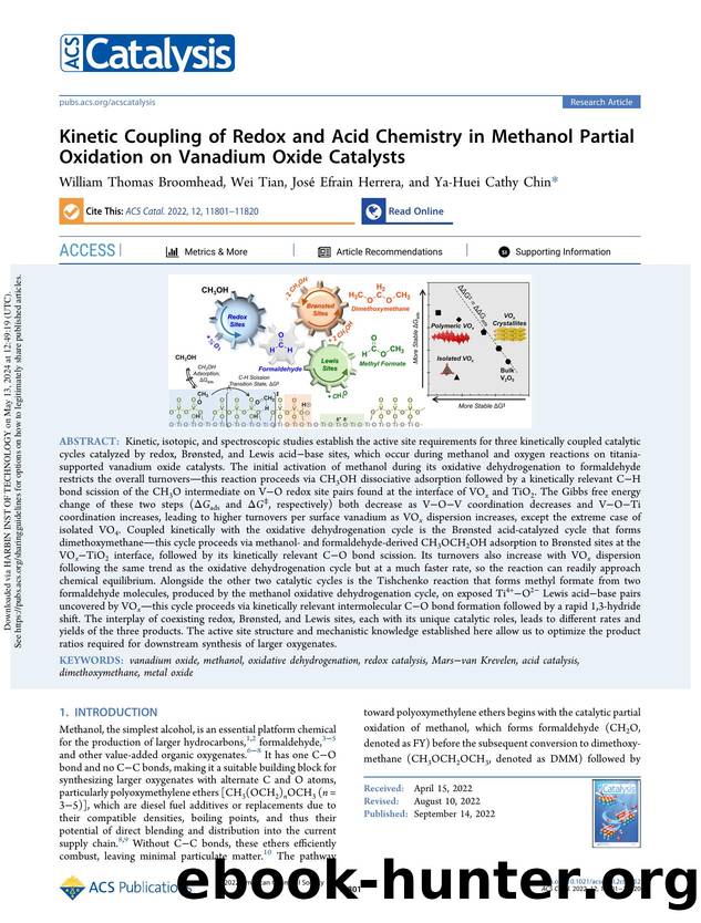 Kinetic Coupling of Redox and Acid Chemistry in Methanol Partial Oxidation on Vanadium Oxide Catalysts by William Thomas Broomhead Wei Tian José Efrain Herrera & Ya-Huei Cathy Chin