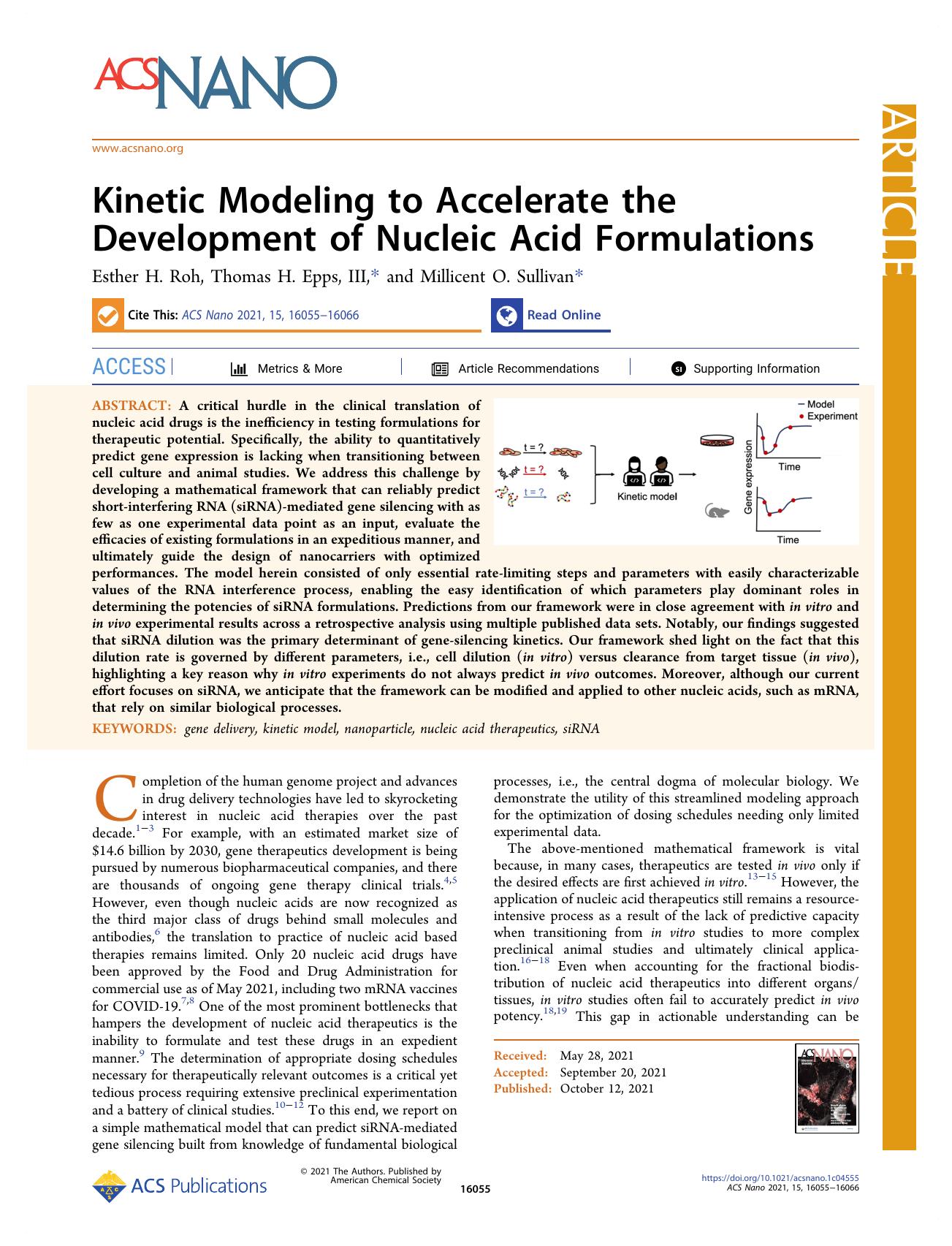 Kinetic Modeling to Accelerate the Development of Nucleic Acid Formulations by Esther H. Roh Thomas H. Epps and Millicent O. Sullivan