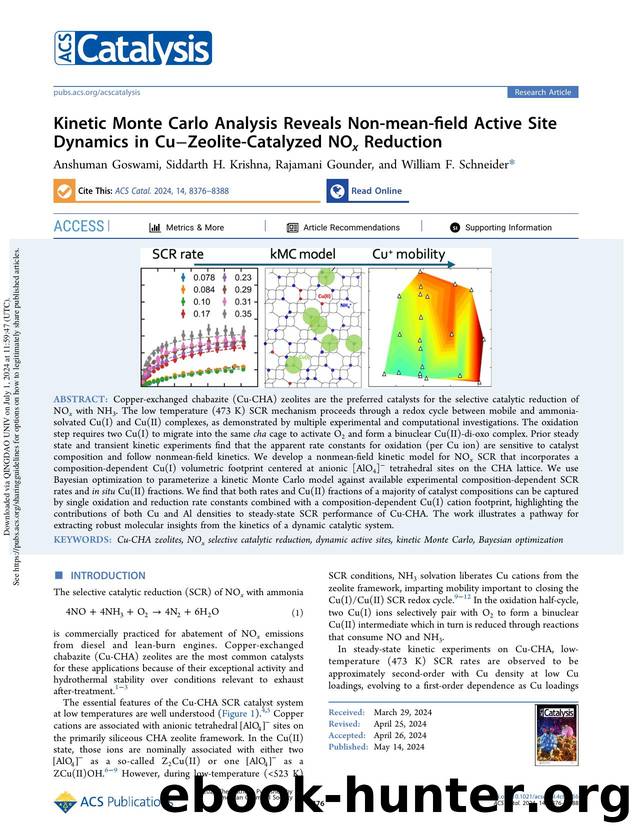 Kinetic Monte Carlo Analysis Reveals Non-mean-field Active Site Dynamics in CuâZeolite-Catalyzed NOx Reduction by Anshuman Goswami Siddarth H. Krishna Rajamani Gounder & William F. Schneider