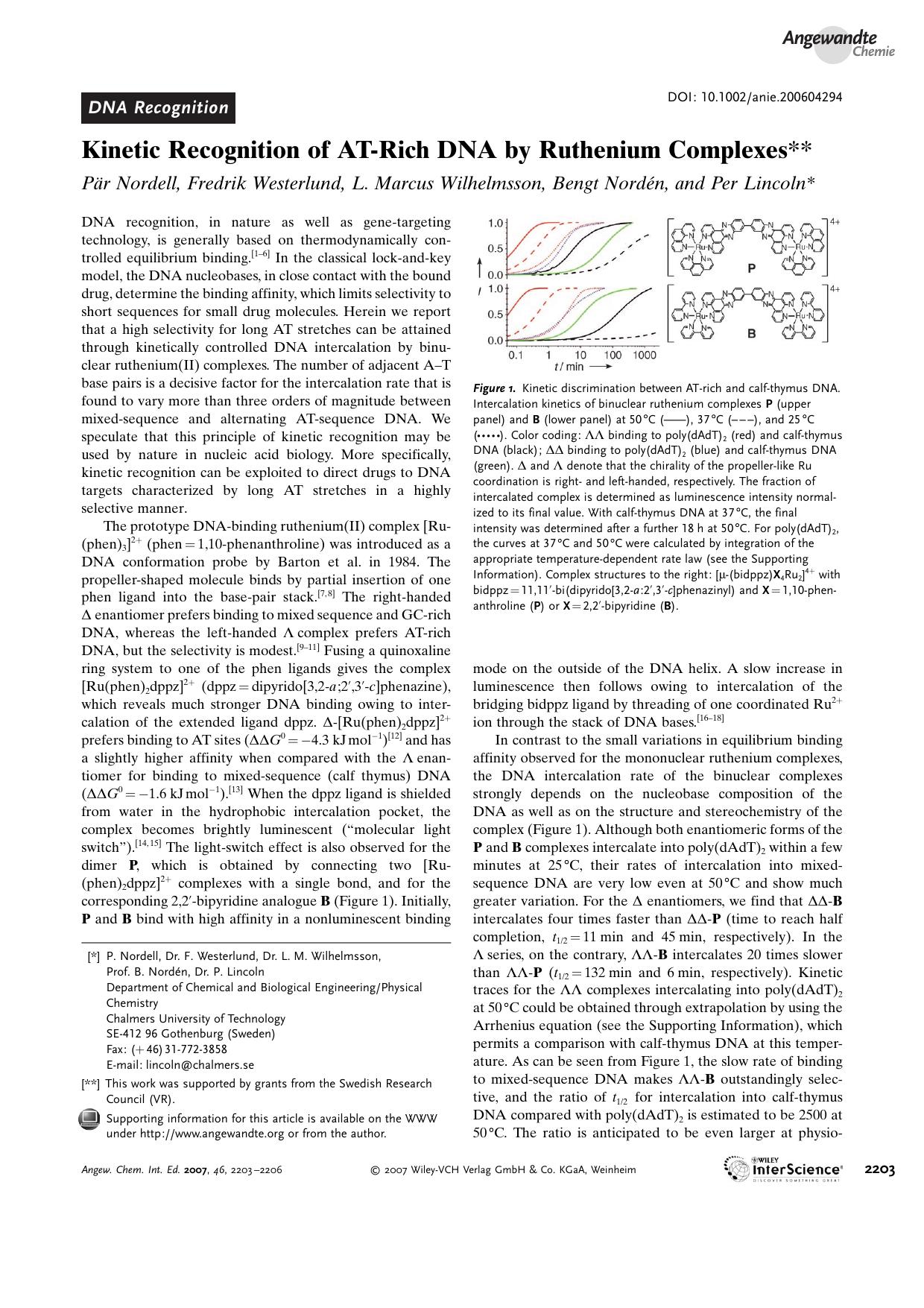 Kinetic Recognition of AT-Rich DNA by Ruthenium Complexes by Unknown