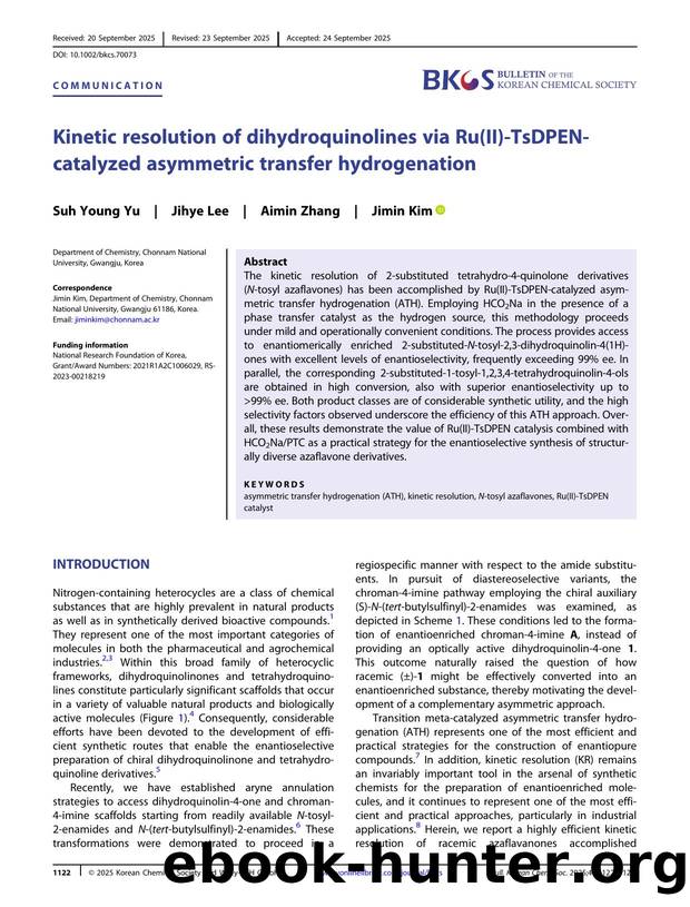 Kinetic Resolution of Dihydroquinolines via Ru(II)âTsDPENâ Catalyzed Asymmetric Transfer Hydrogenation by Unknown
