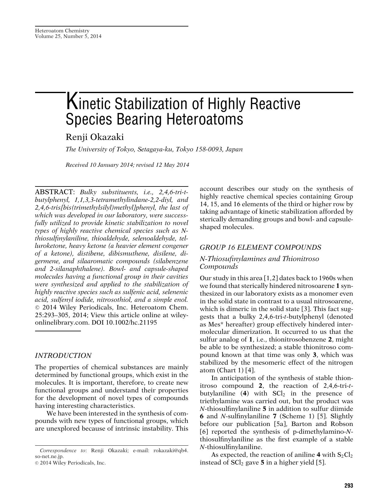 Kinetic Stabilization of Highly Reactive Species Bearing Heteroatoms by Unknown