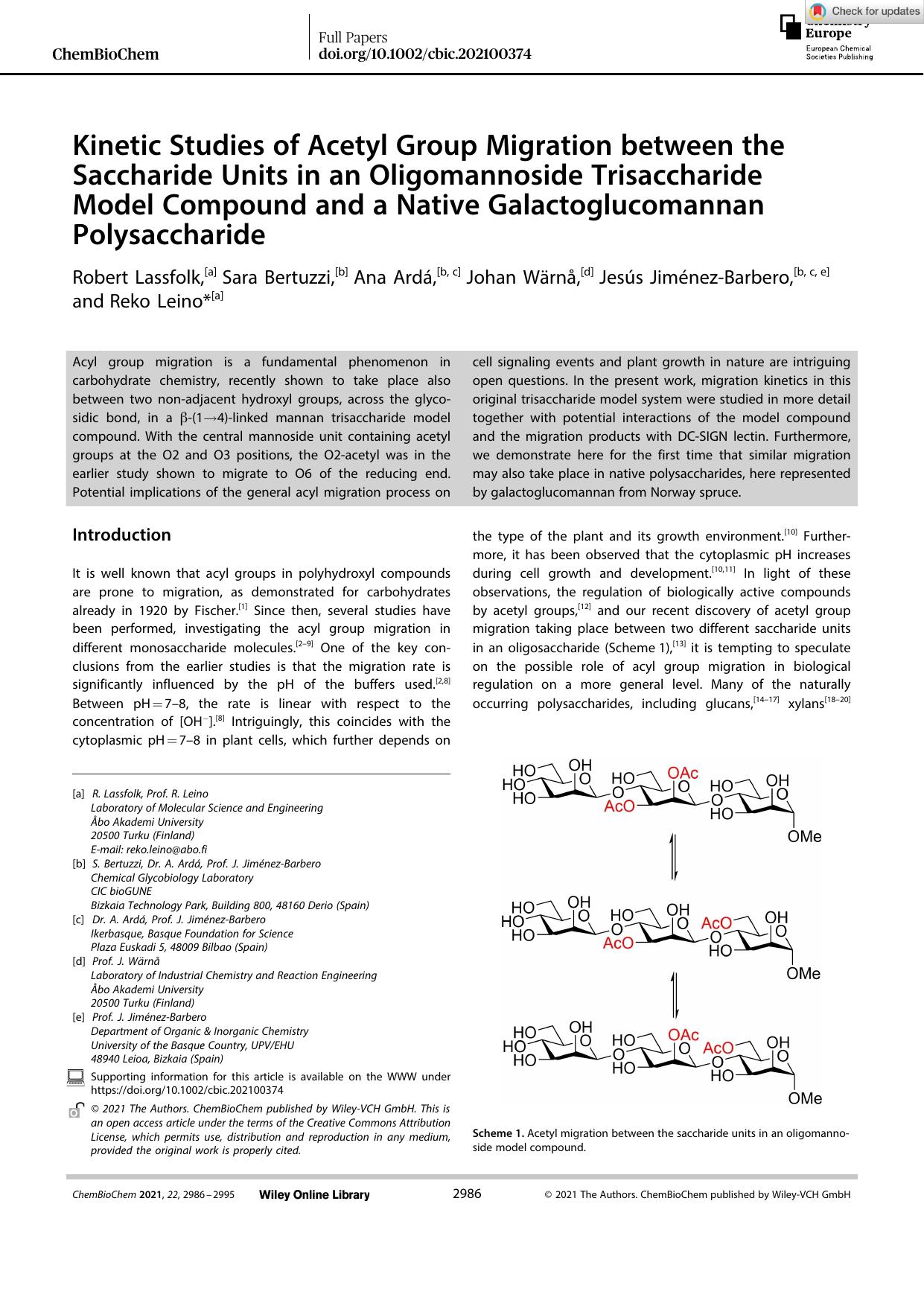 Kinetic Studies of Acetyl Group Migration between the Saccharide Units in an Oligomannoside Trisaccharide Model Compound and a Native Galactoglucomannan Polysaccharide by Unknown