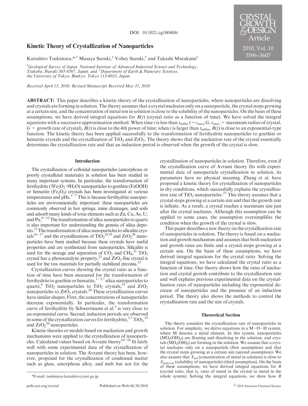 Kinetic Theory of Crystallization of Nanoparticles by Unknown
