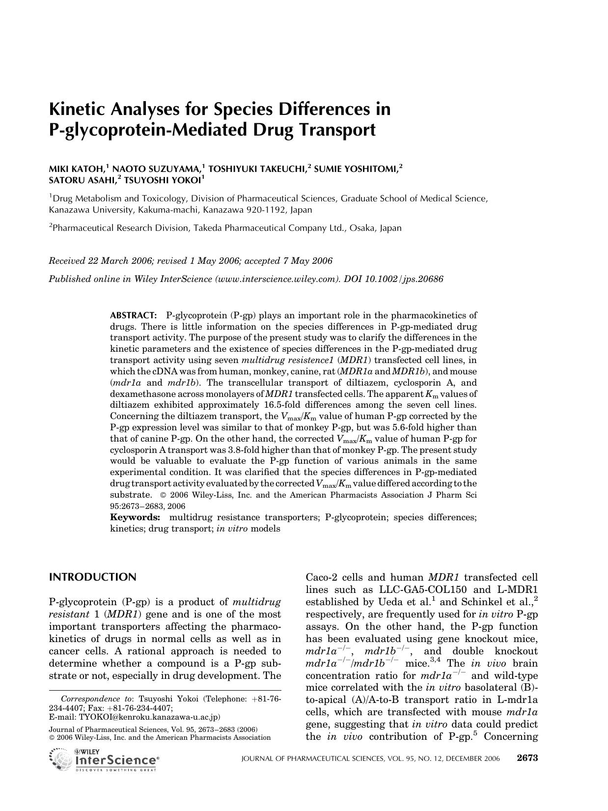 Kinetic analyses for species differences in P-glycoprotein-mediated drug transport by Unknown